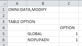 TABLE OPTION NOADV